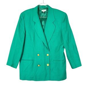 Talbots Blazer Jacket Womens 18 Kelly Green Double Breasted Gold Buttons Career
